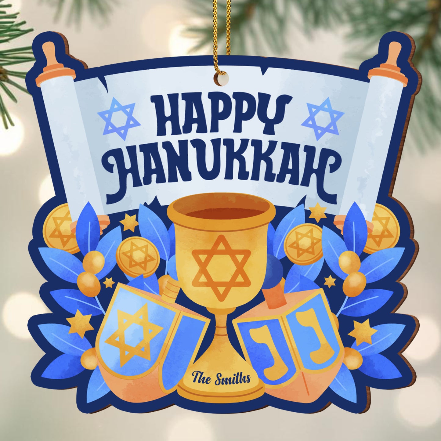 Happy Hanukkah Scroll and Menorah Design