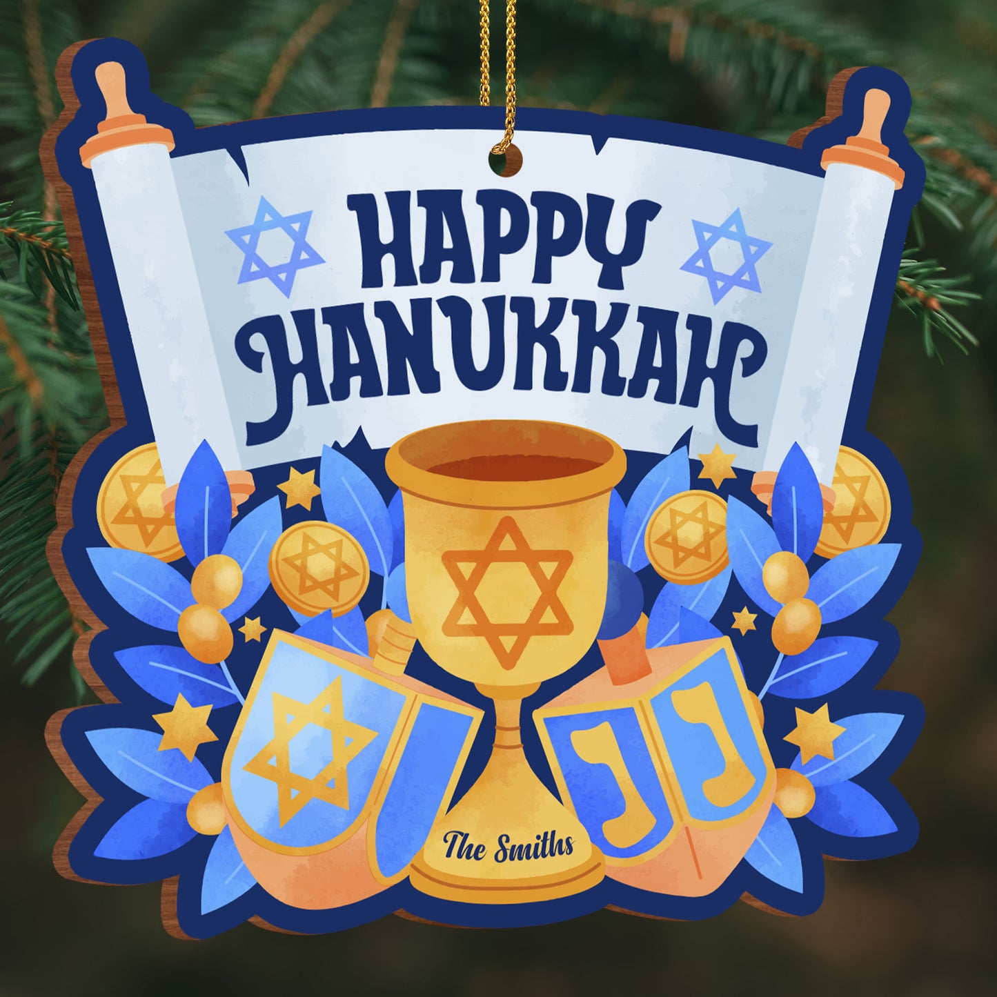 Happy Hanukkah Scroll and Menorah Design
