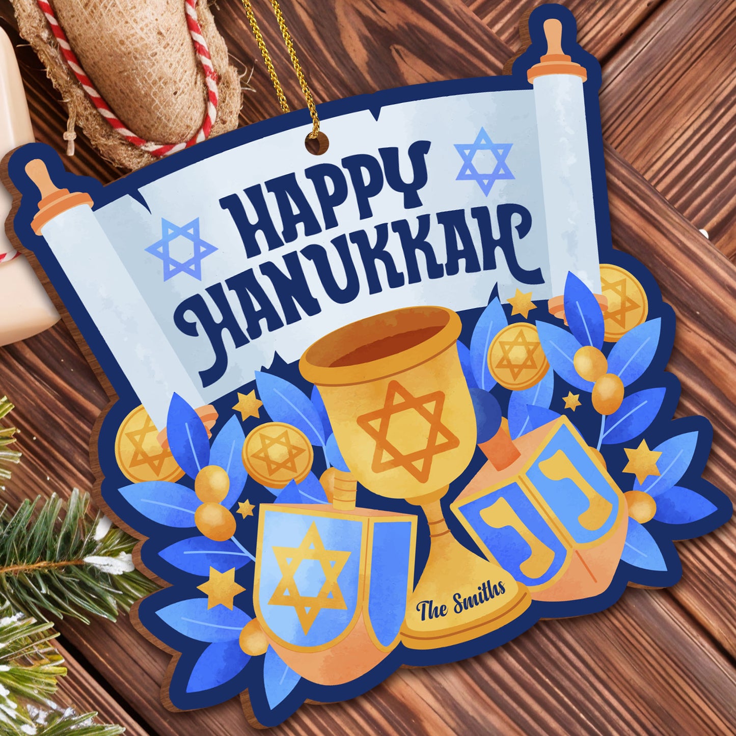 Happy Hanukkah Scroll and Menorah Design