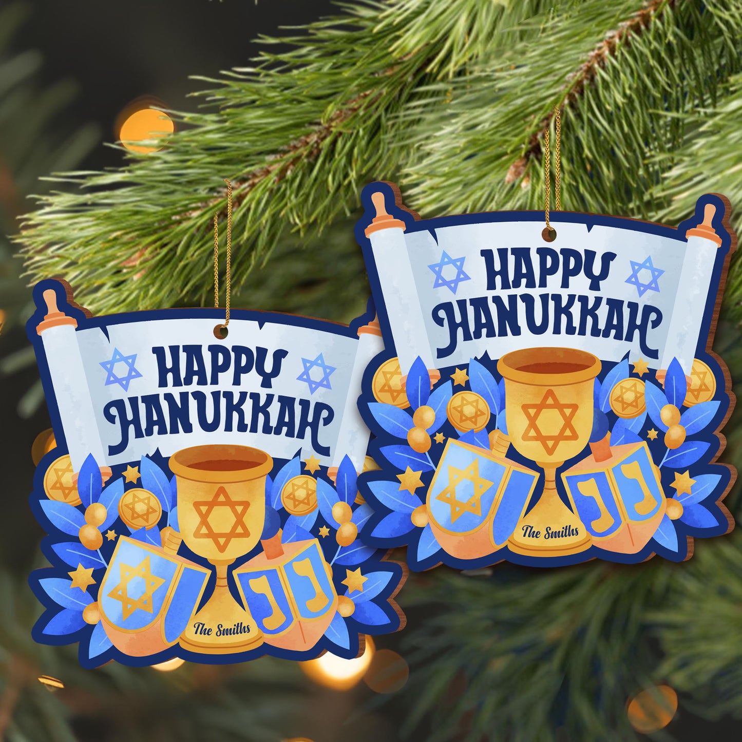 Happy Hanukkah Scroll and Menorah Design