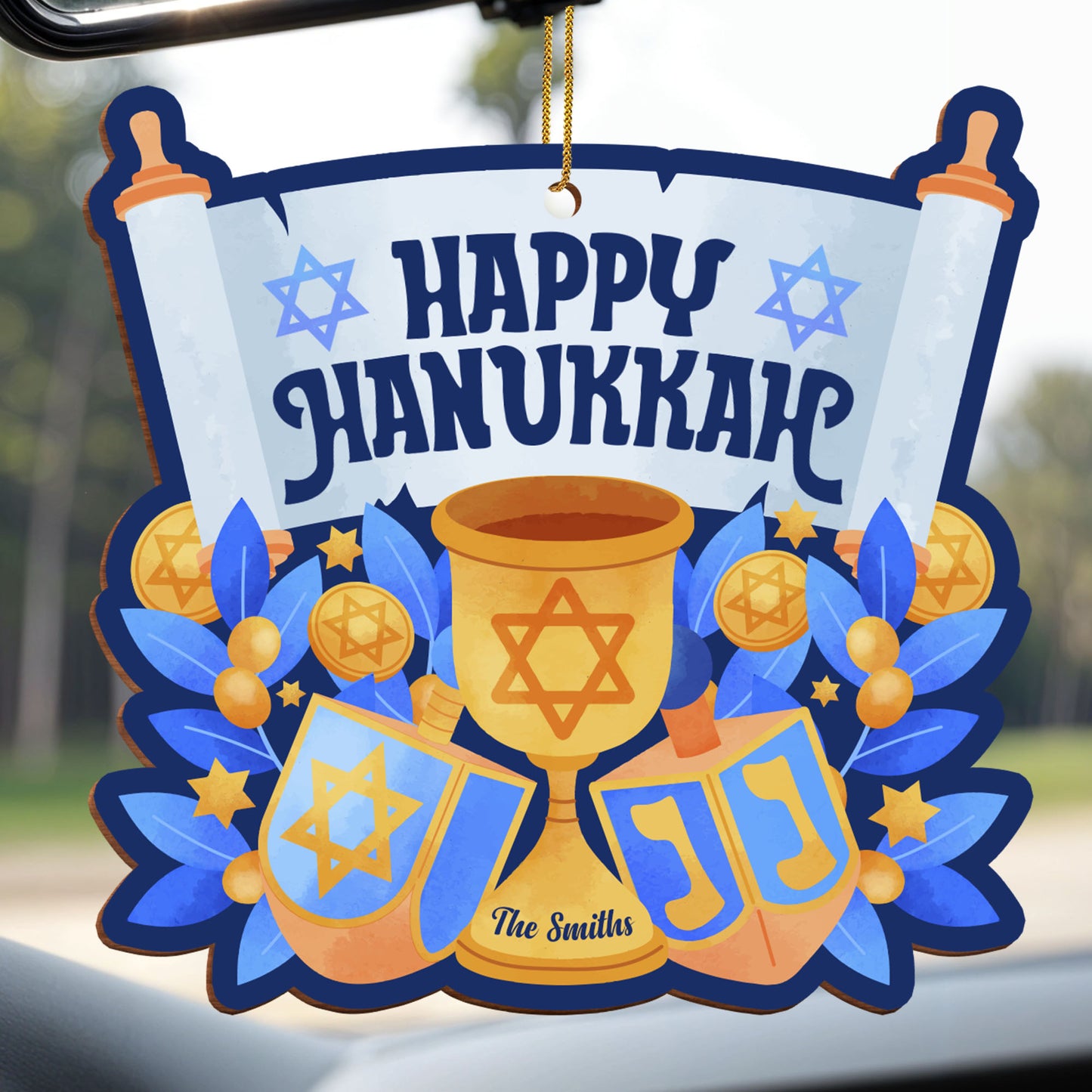 Happy Hanukkah Scroll and Menorah Design