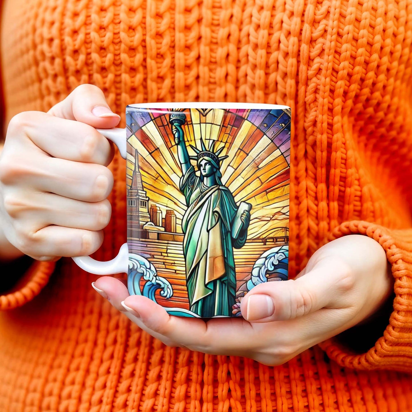 United In Liberty And Justice Statue Of Liberty Design - Personalized Custom Coffee Mug - FAM239_MG