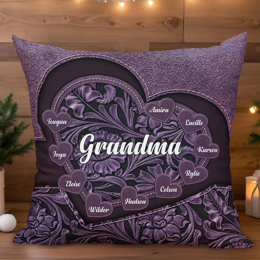 Grandma A Heart Full Of Love And Memories Floral Pillow