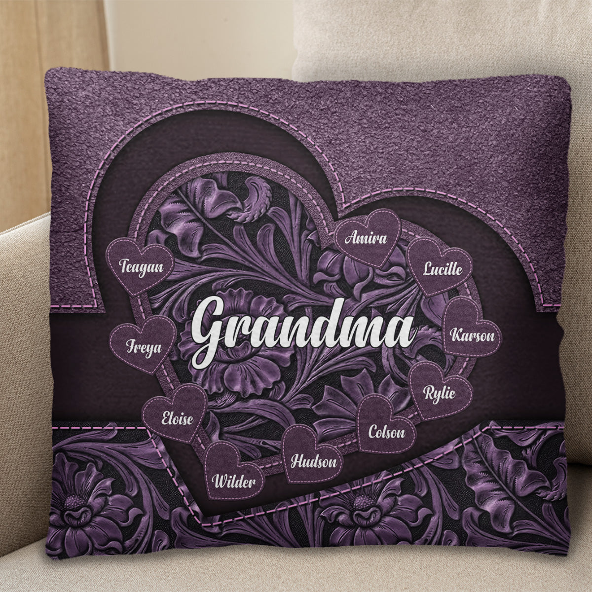 Grandma A Heart Full Of Love And Memories Floral Pillow