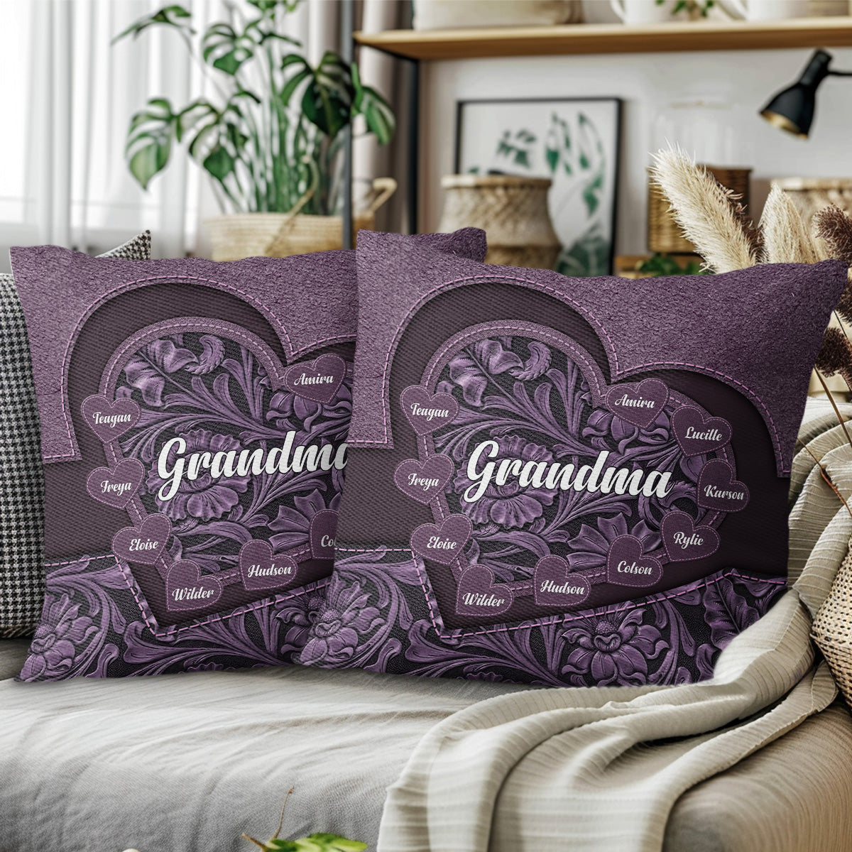 Grandma A Heart Full Of Love And Memories Floral Pillow