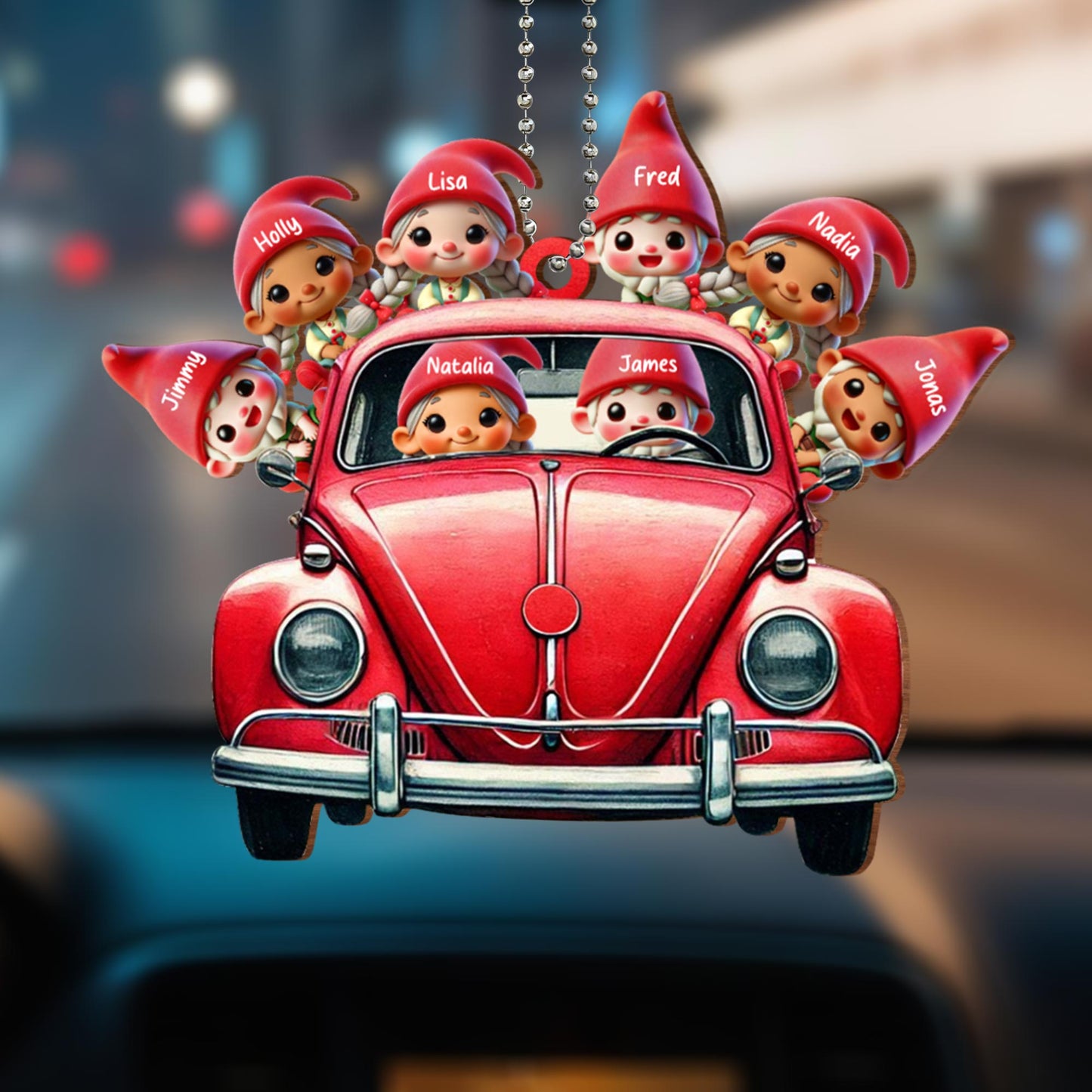 Cruising Elves, Adventure Awaits In A Classic Car - Personalized Custom Wood Ornament, Car Hanging Ornament - FAM263_WCA