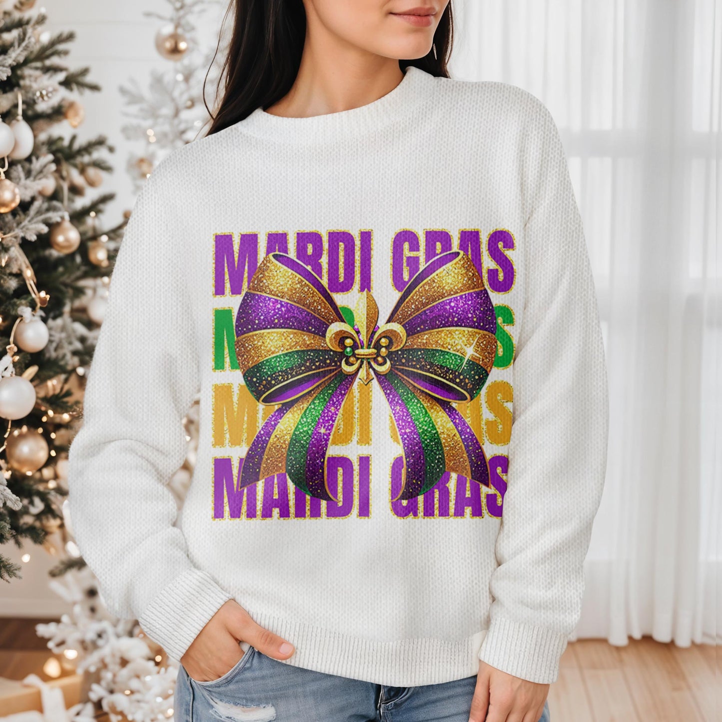 Celebrate Mardi Gras With Festive Bow Sweatshirt