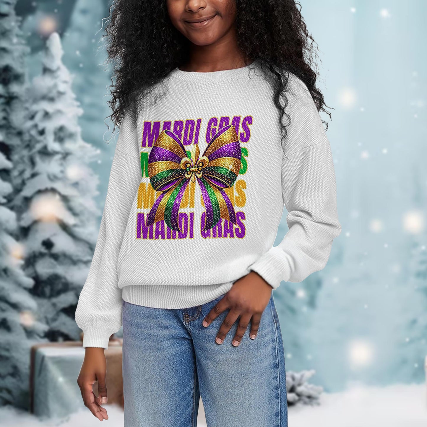 Celebrate Mardi Gras With Festive Bow Sweatshirt