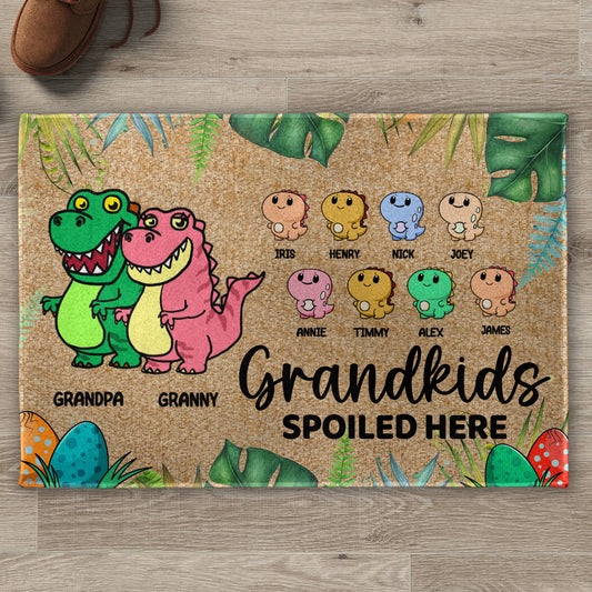 Grandkids Spoiled Here Dinosaur Theme Doormat