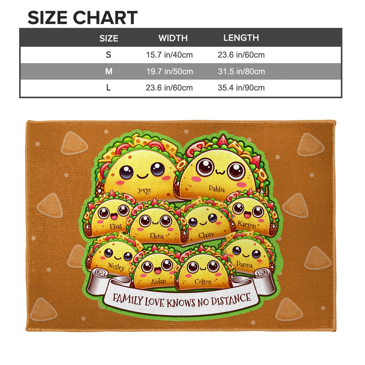 Family Love Knows No Distance Custom Taco Themed Doormat