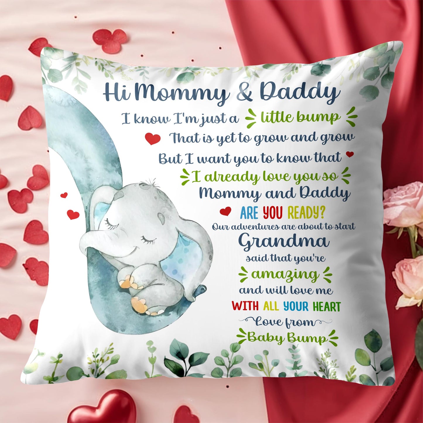 Hi Mommy & Daddy, Little Elephant And Leaves Design