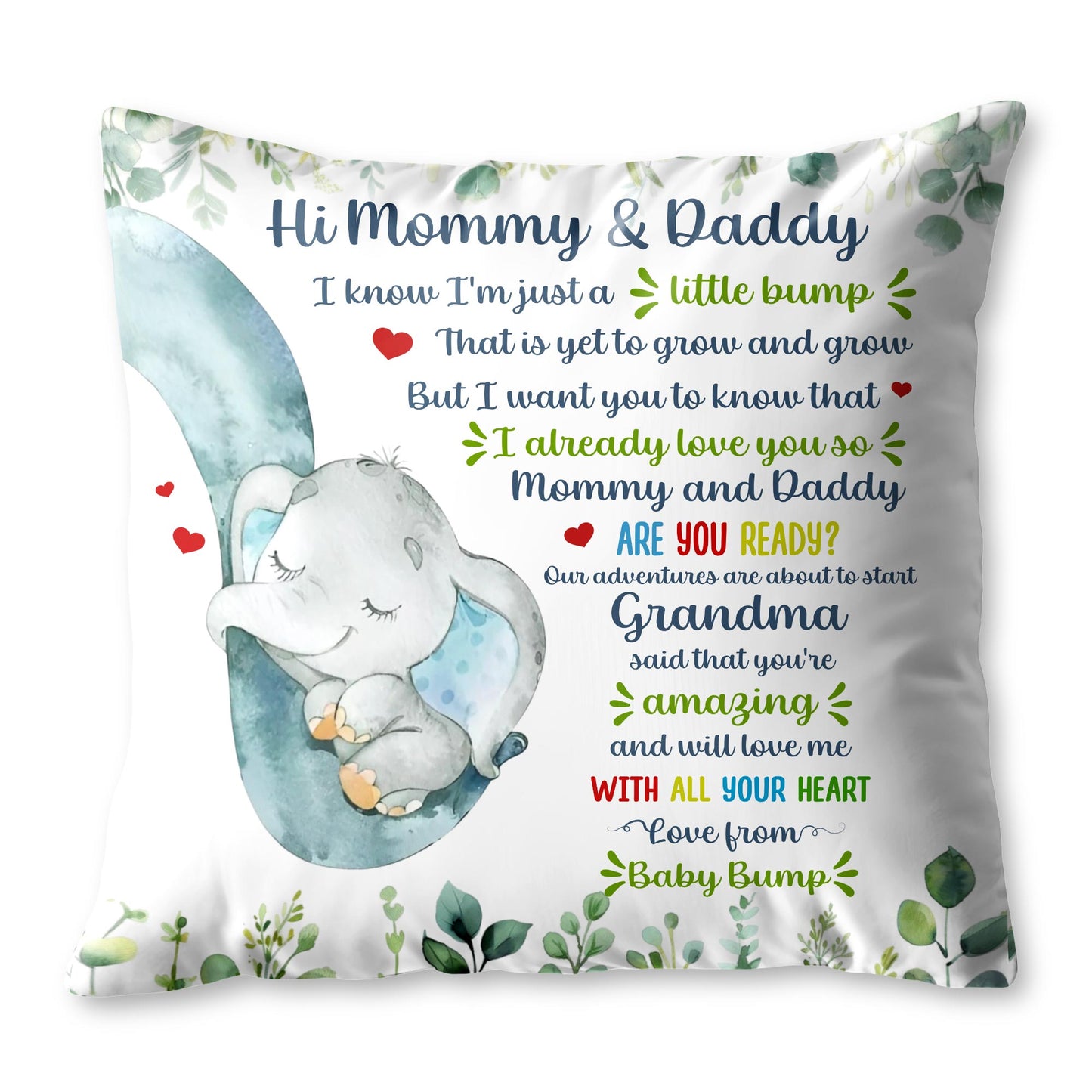 Hi Mommy & Daddy, Little Elephant And Leaves Design