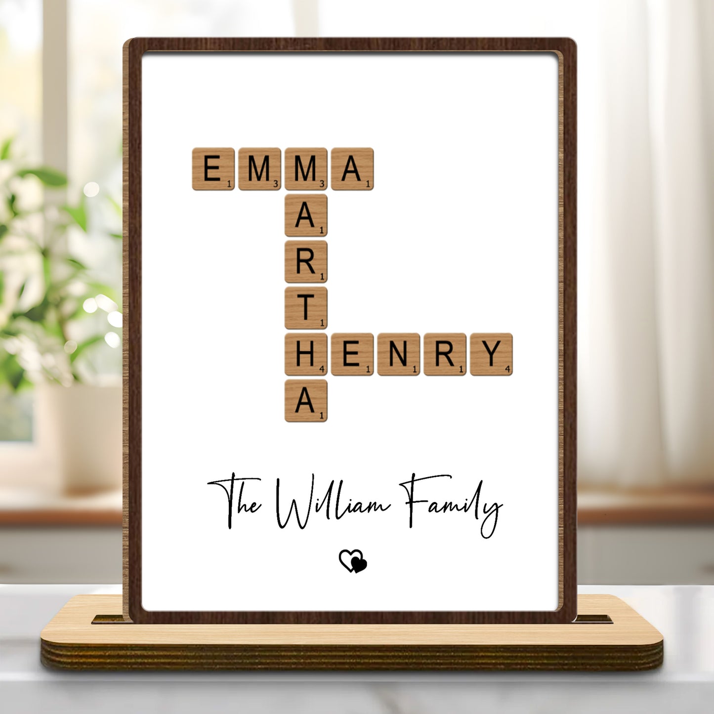 The William Family With Scrabble Tiles and Heart Design