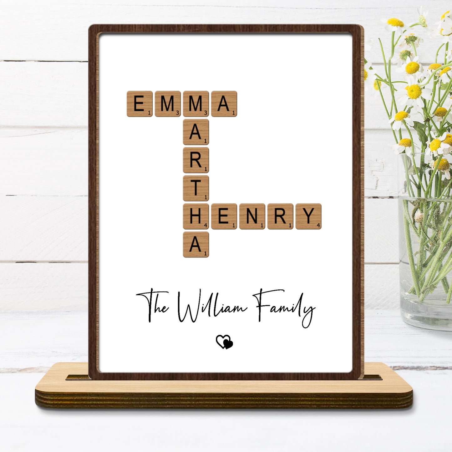 The William Family With Scrabble Tiles and Heart Design