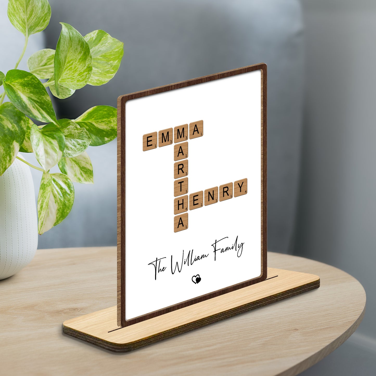 The William Family With Scrabble Tiles and Heart Design