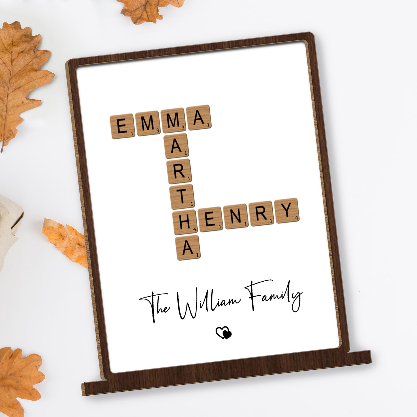 The William Family With Scrabble Tiles and Heart Design