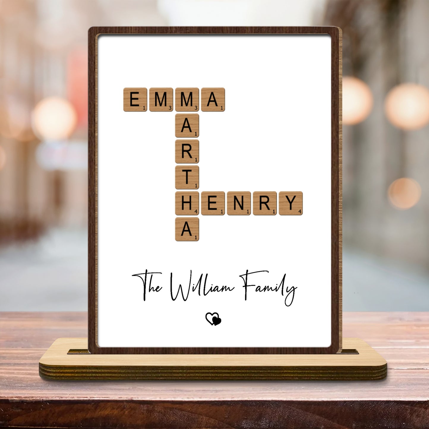 The William Family With Scrabble Tiles and Heart Design