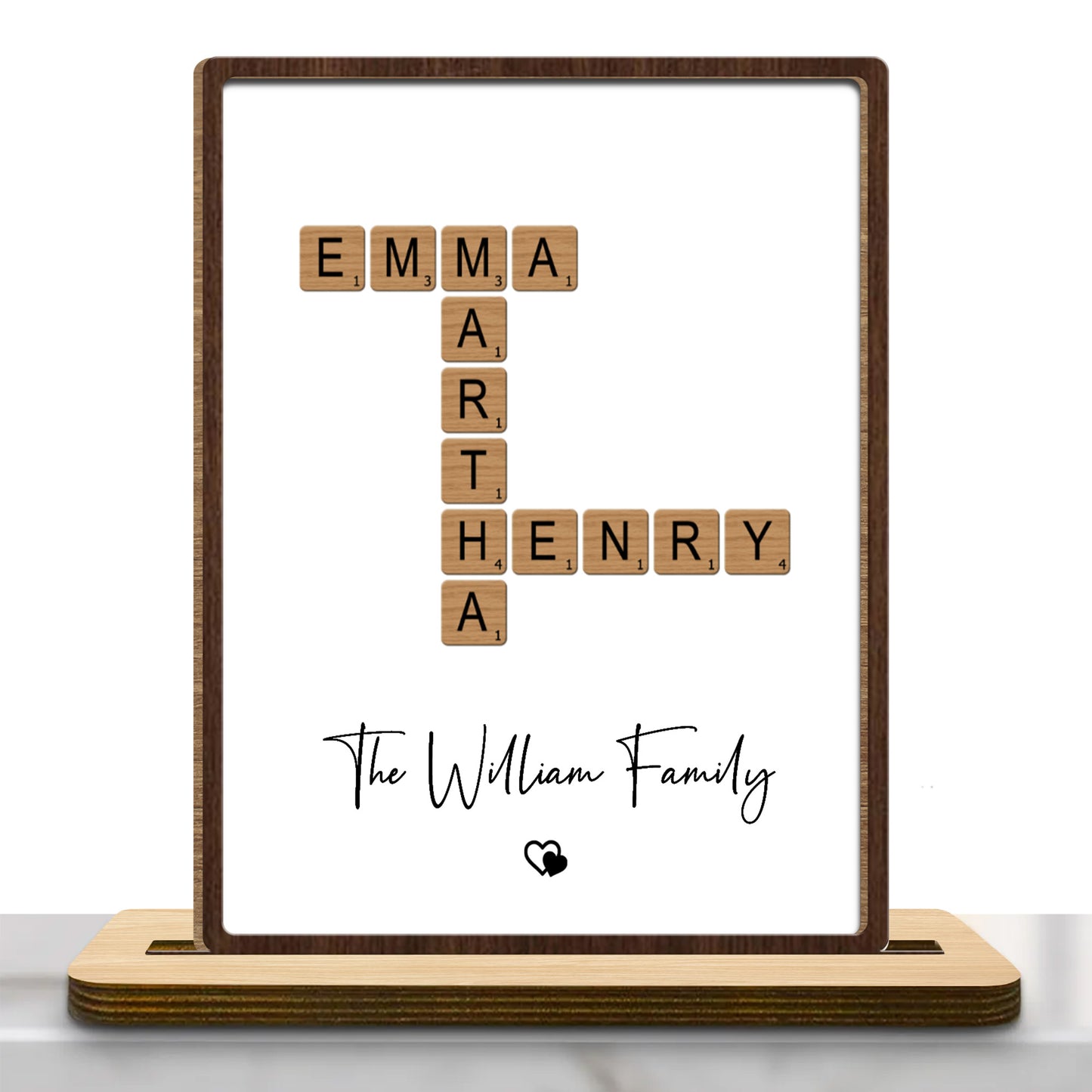 The William Family With Scrabble Tiles and Heart Design