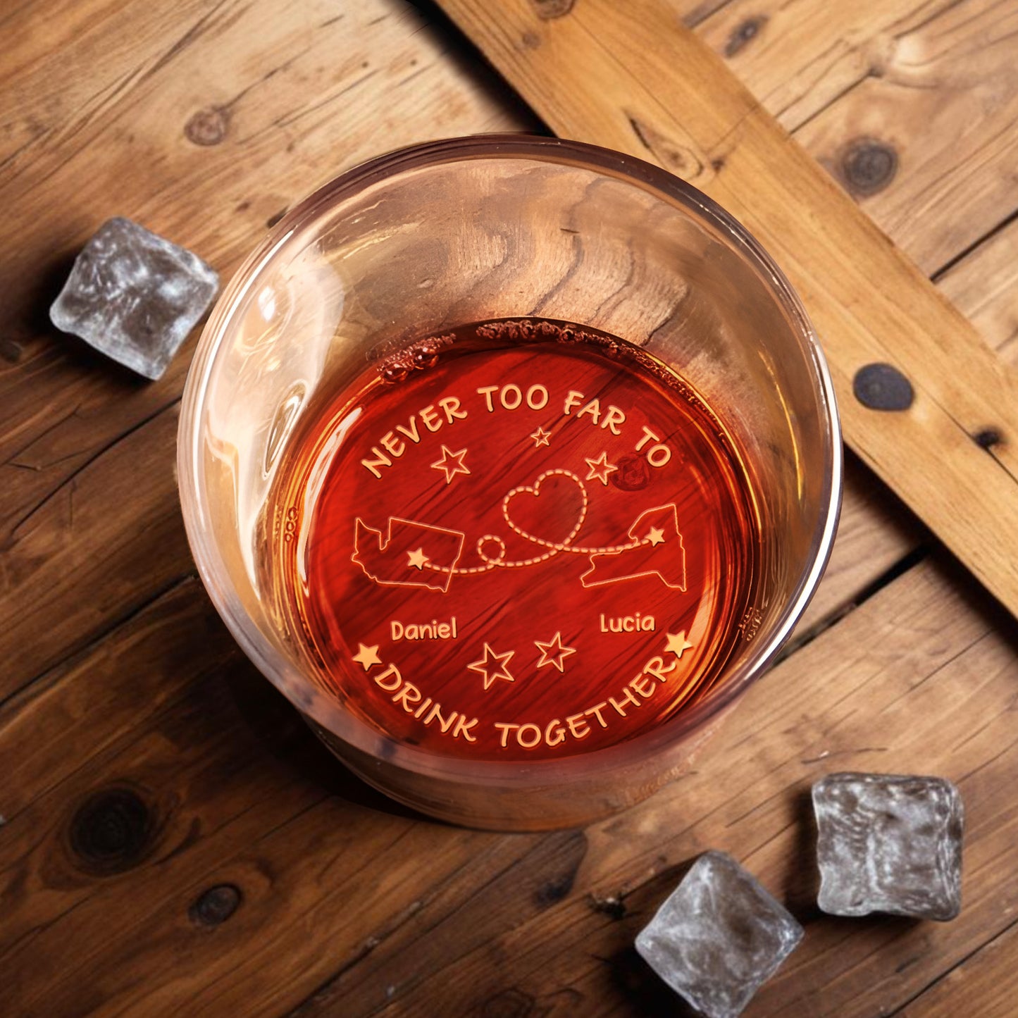 Never Too Far To Drink Together, States, Heart, Connecting Line, Stars
