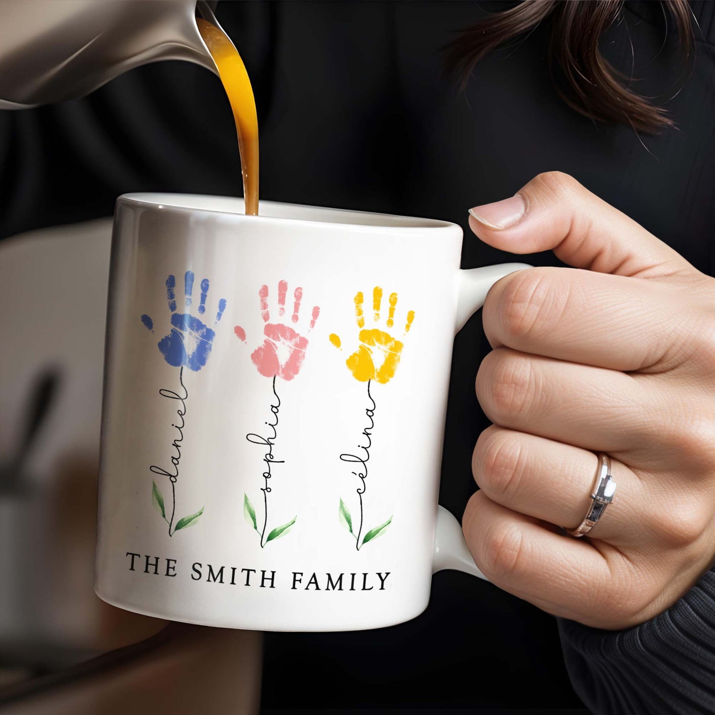 The Smith Family, Handprints and Leaves - Personalized Custom Coffee Mug - FAM310_MG