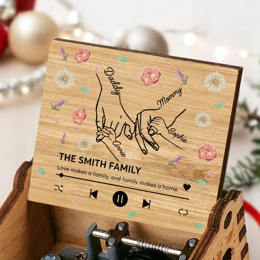 Love Makes A Family, Handprints And Flowers Design