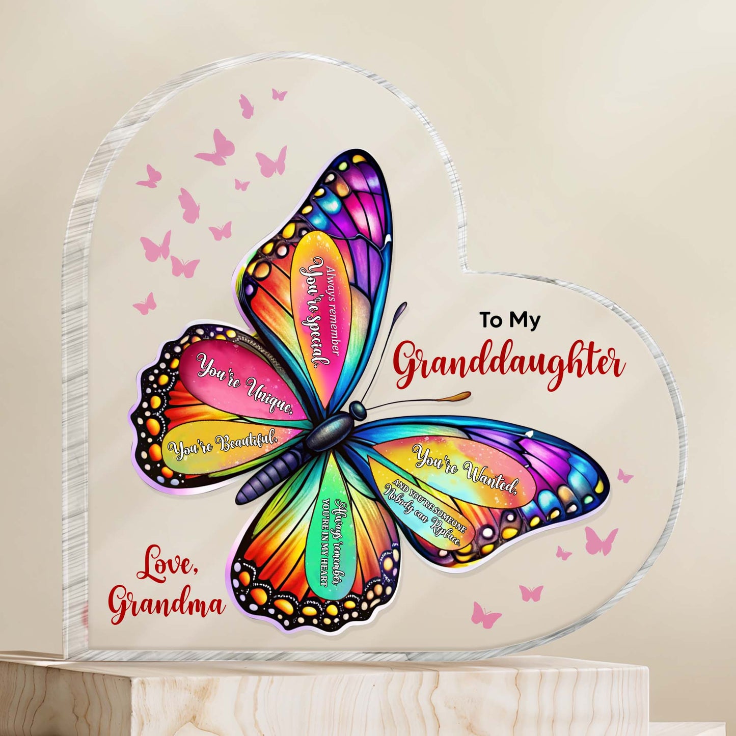 Beautiful Butterfly Heart Plaque with Affirmations for Granddaughter - To My Granddaughter, You're Special, Butterfly and Small Hearts