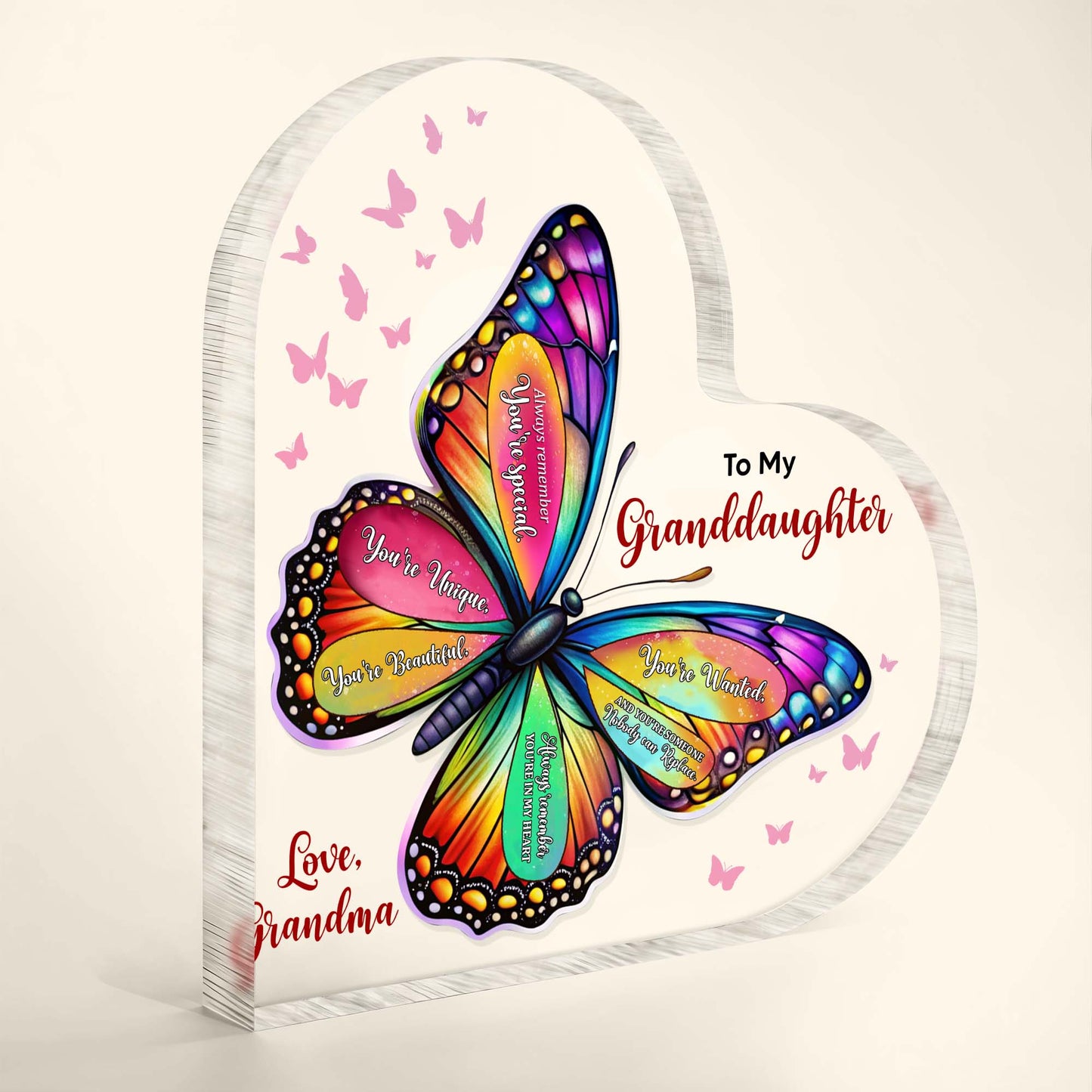 You Are Beautiful & Wanted: Granddaughter Butterfly Plaque Gift - To My Granddaughter, You're Special, Butterfly and Small Hearts