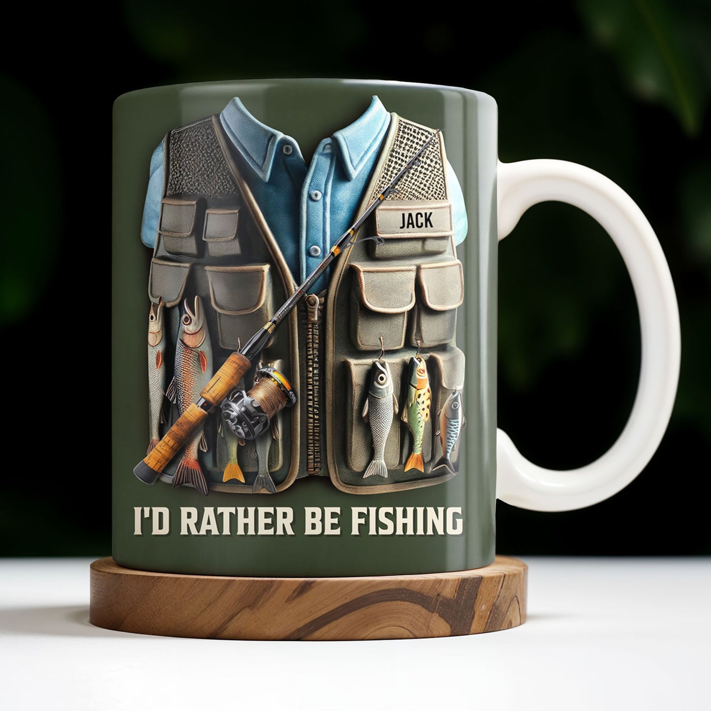 I'd Rather Be Fishing, Fishing Gear and Fish Design - Personalized Custom Coffee Mug - FAM319_MG