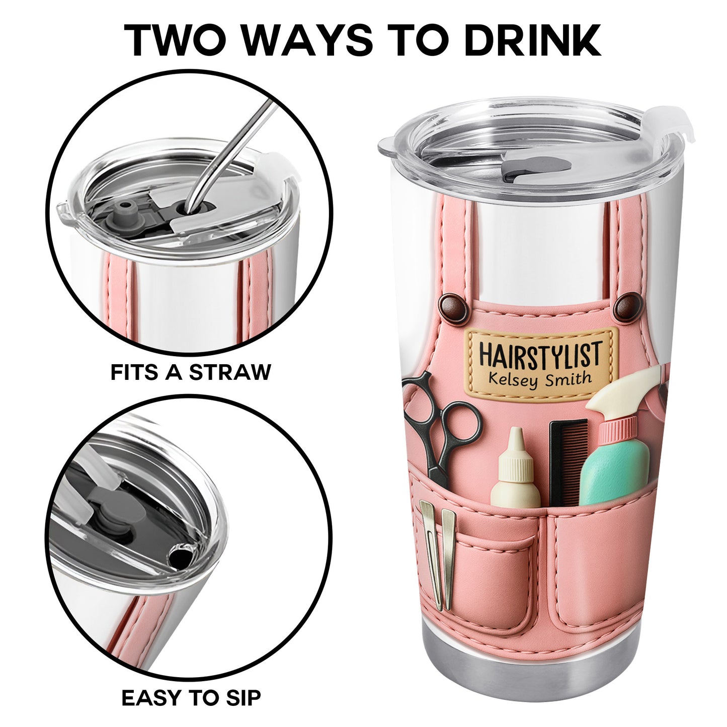 Personalized Tumbler For Hairstylists With Scissors And Hairbrush