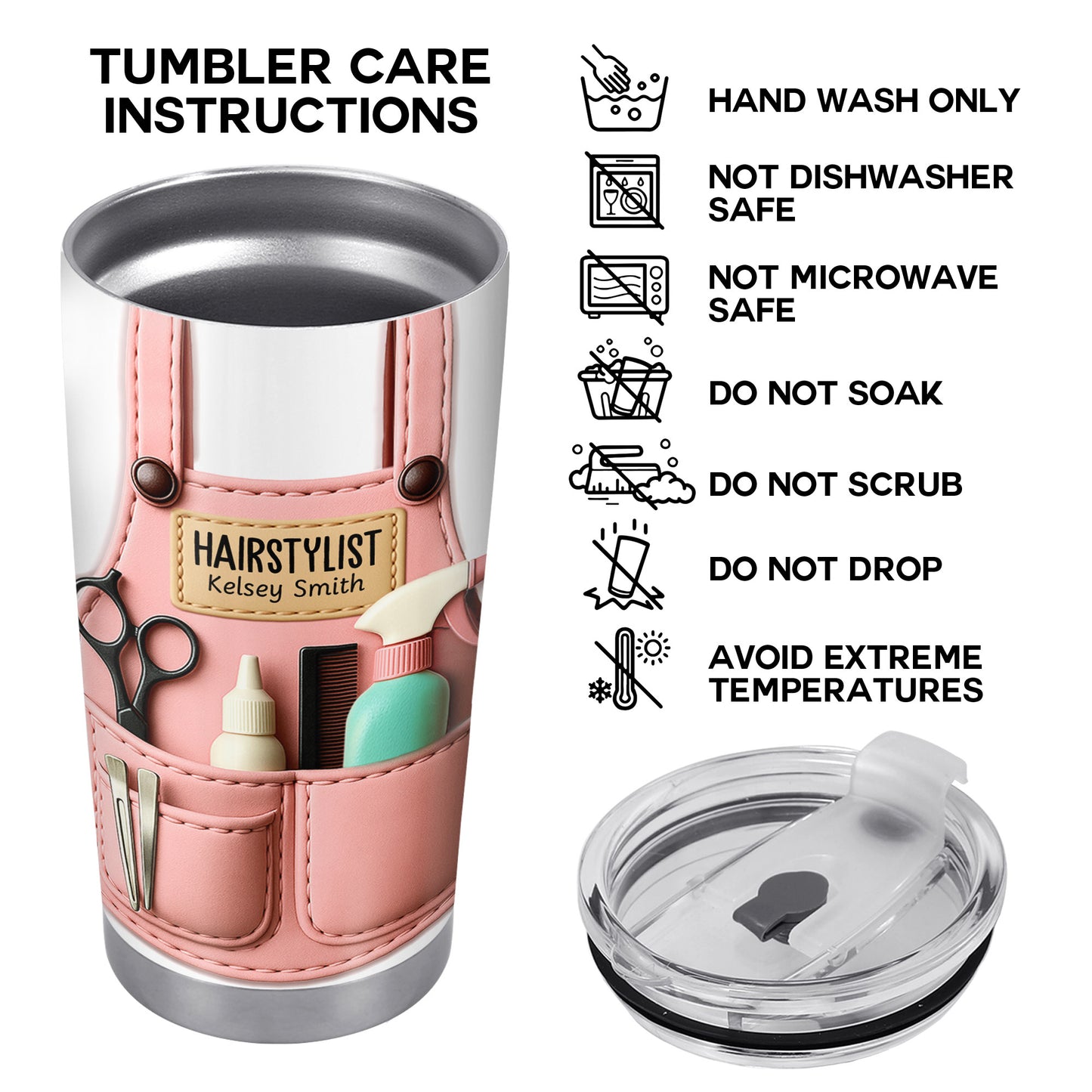 Personalized Tumbler For Hairstylists With Scissors And Hairbrush