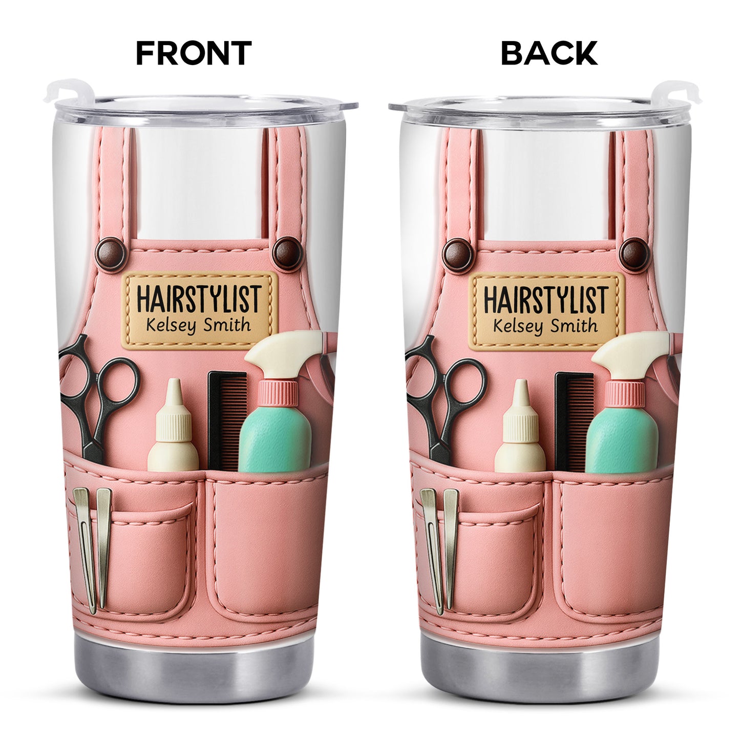 Personalized Tumbler For Hairstylists With Scissors And Hairbrush