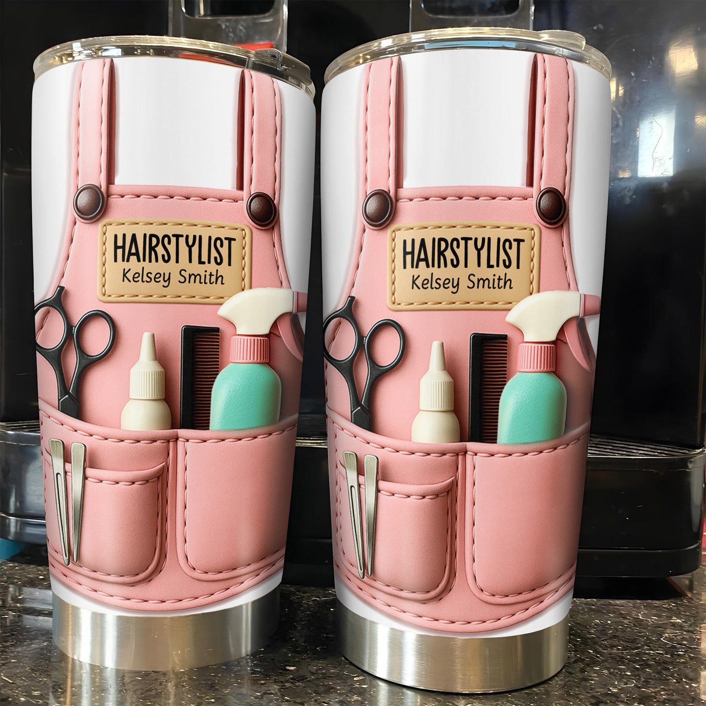 Personalized Tumbler For Hairstylists With Scissors And Hairbrush