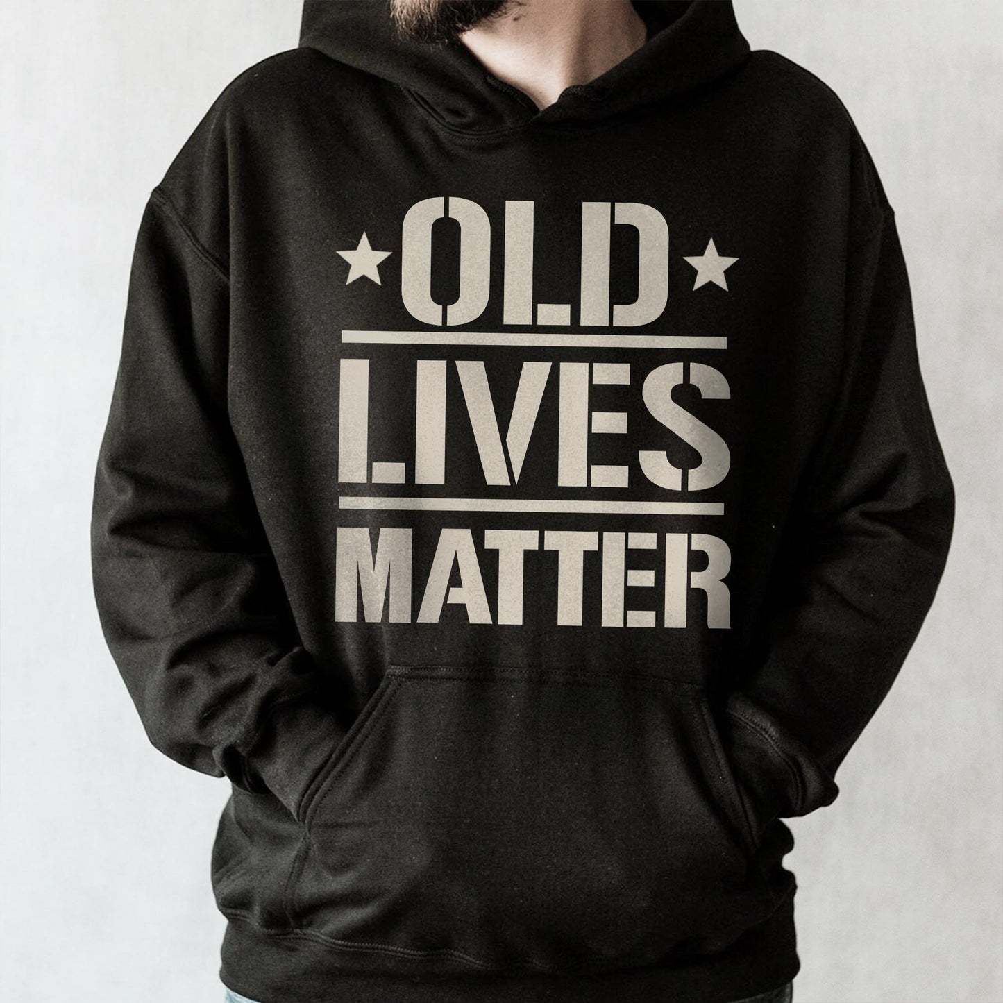 Old Lives Matter, Text and Stars Design