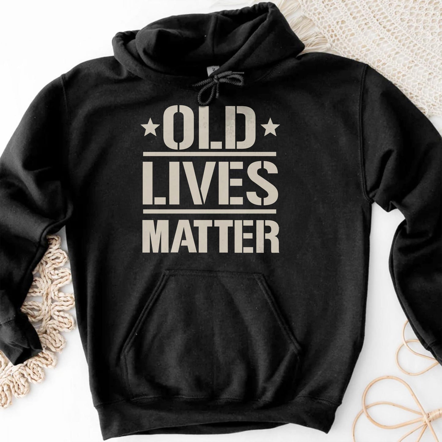 Old Lives Matter, Text and Stars Design