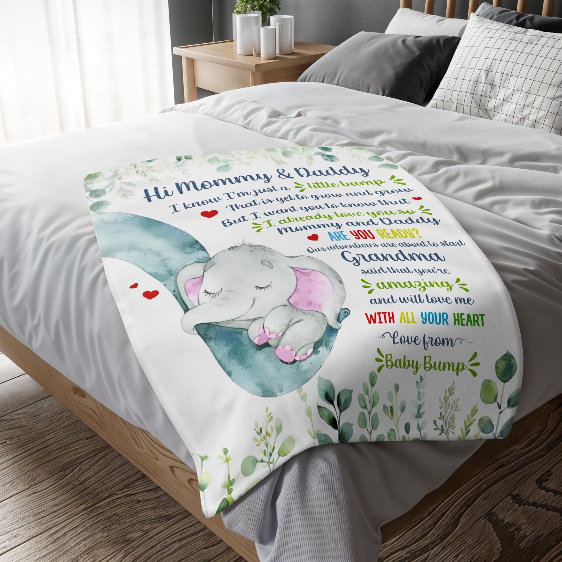 Hi Mommy & Daddy I Know I'm Just A Little Bump, Elephant And Hearts