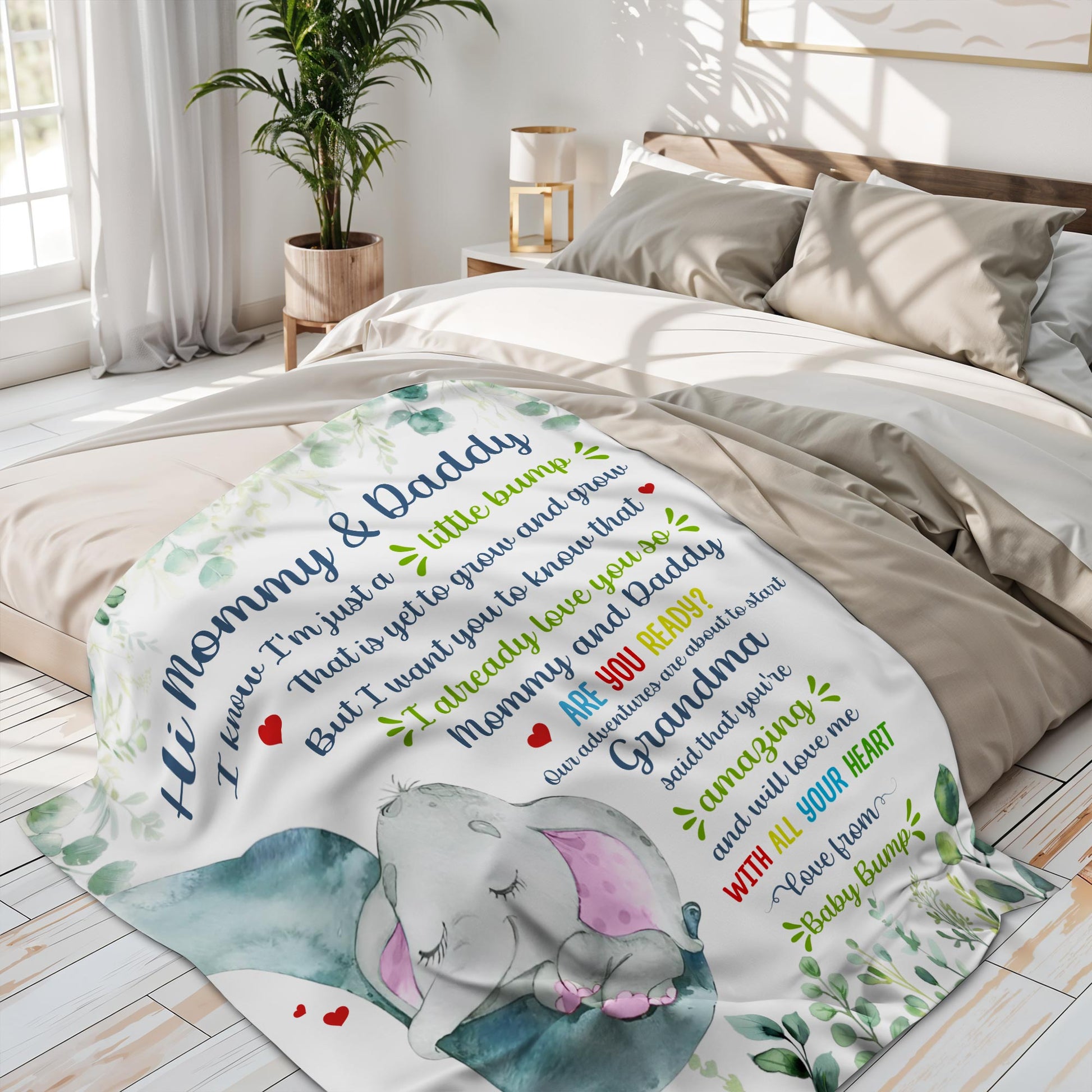 Hi Mommy & Daddy I Know I'm Just A Little Bump, Elephant And Hearts