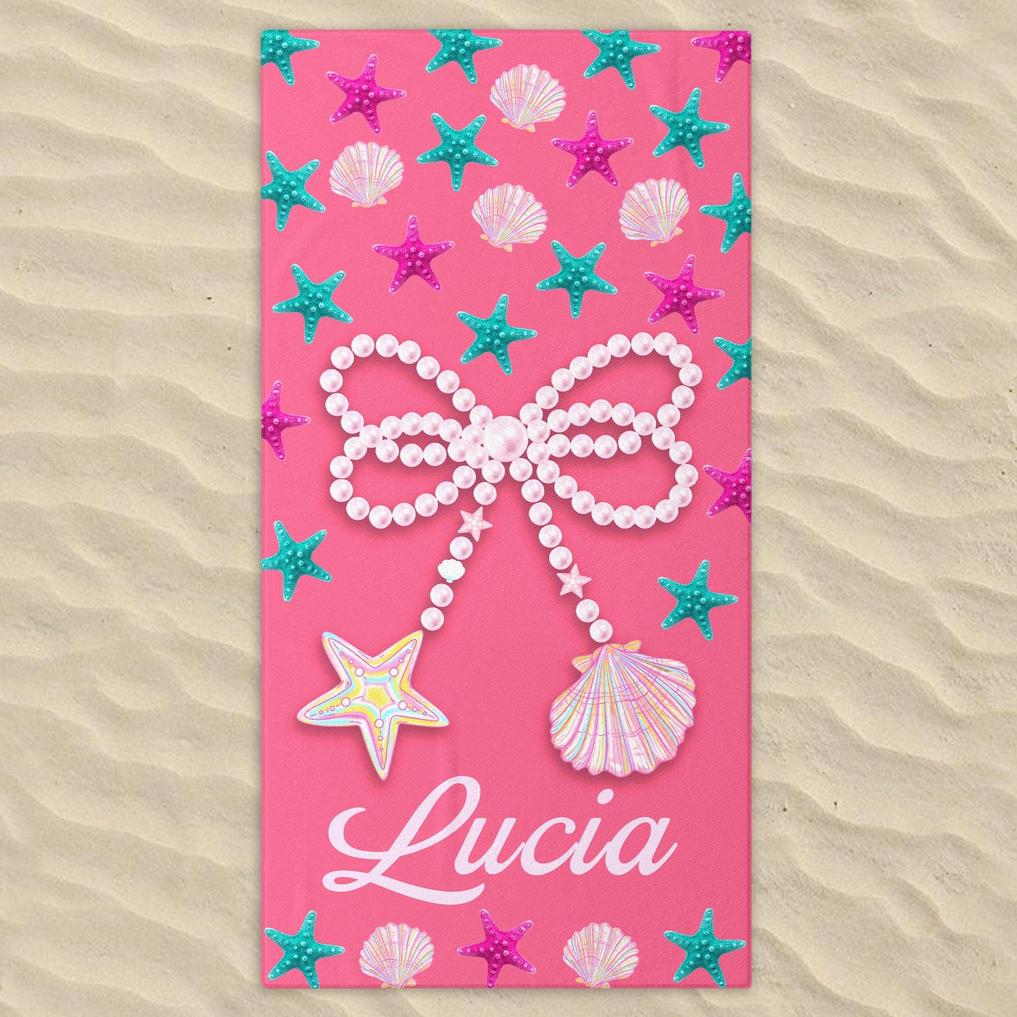 Personalized Beach Towel With Seashells And Starfish Design