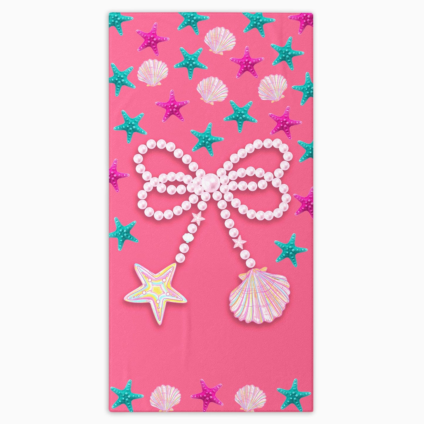 Personalized Beach Towel With Seashells And Starfish Design