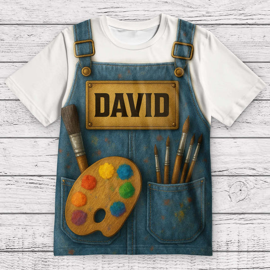 Create Your Personalized Artist T-Shirt With Custom Name, Paintbrush And Palette