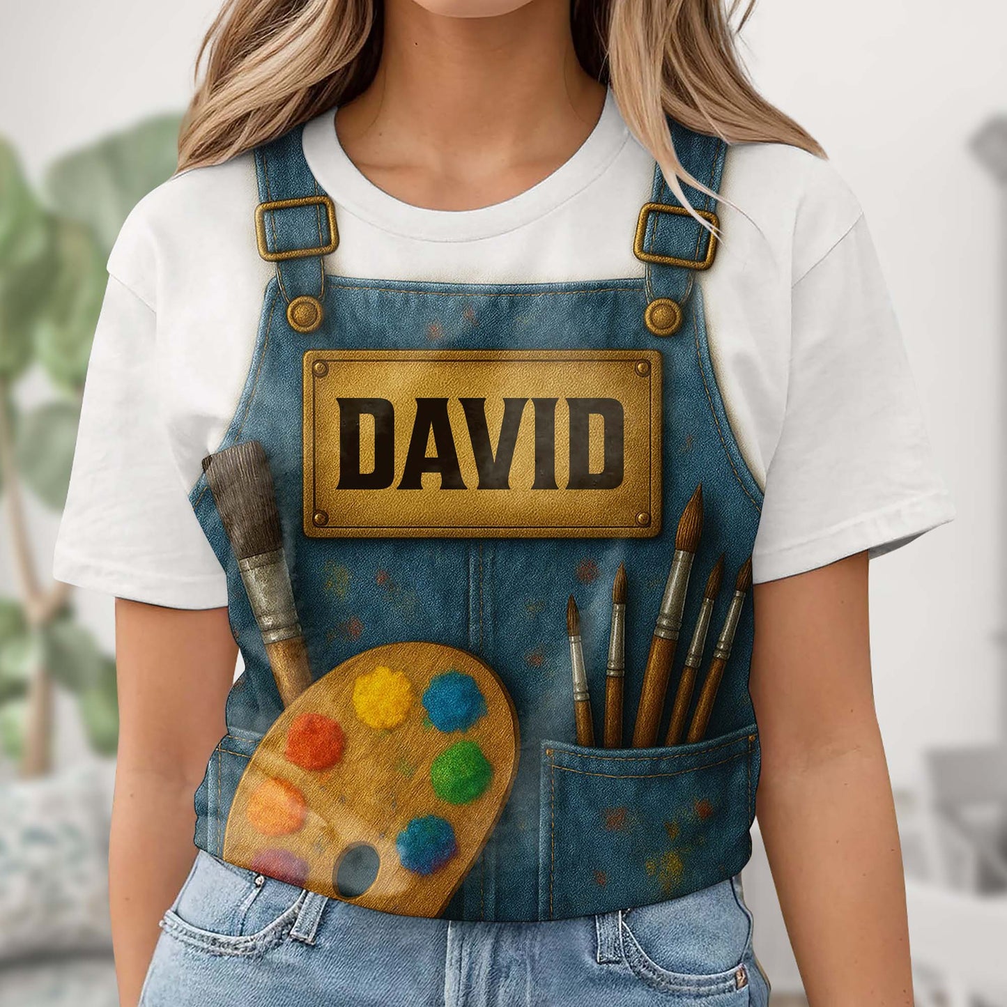 Create Your Personalized Artist T-Shirt With Custom Name, Paintbrush And Palette