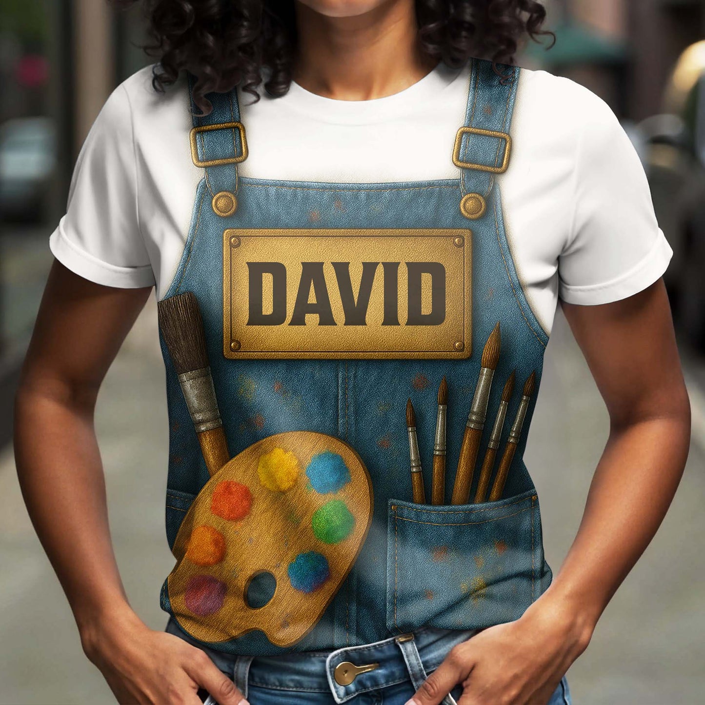 Create Your Personalized Artist T-Shirt With Custom Name, Paintbrush And Palette