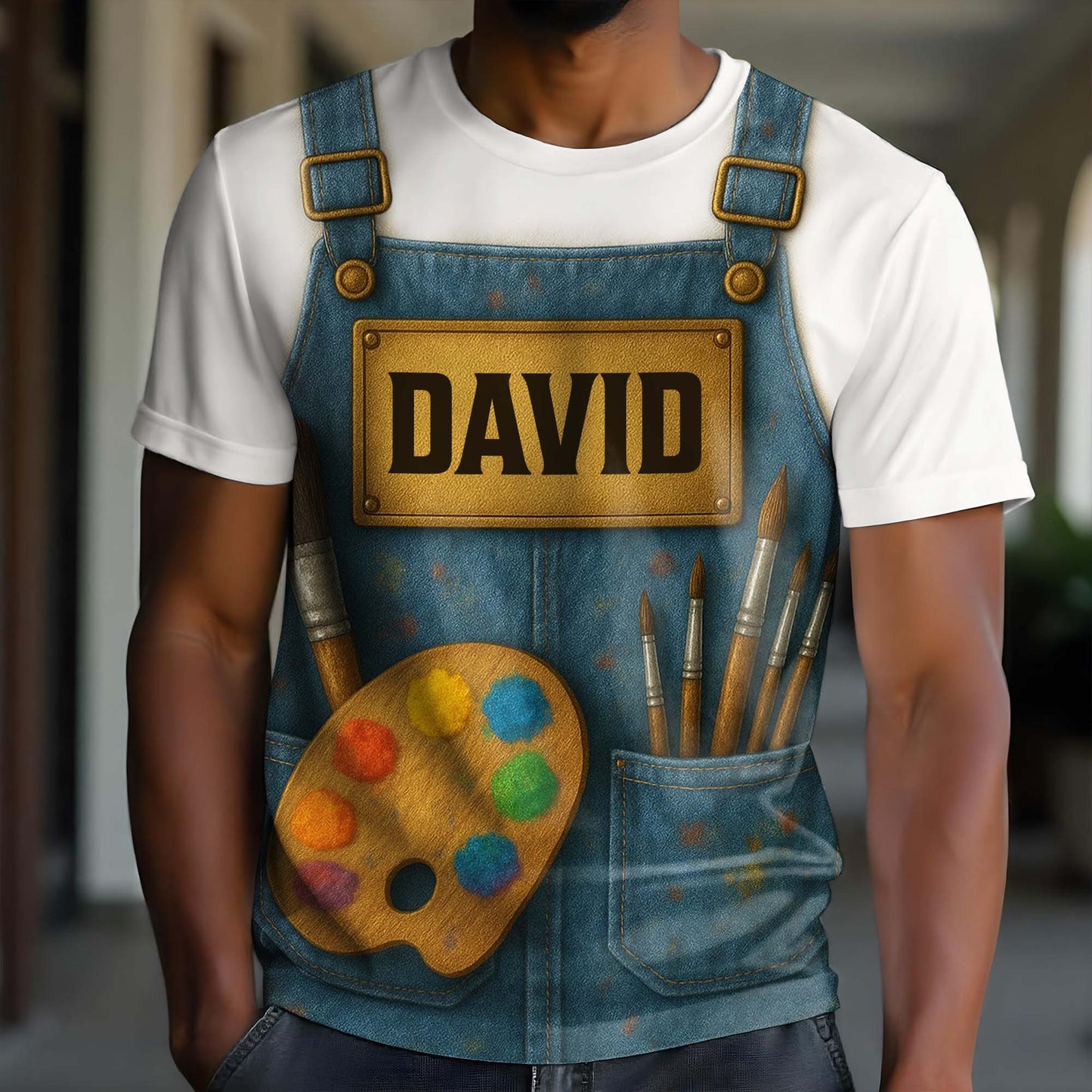 Create Your Personalized Artist T-Shirt With Custom Name, Paintbrush And Palette