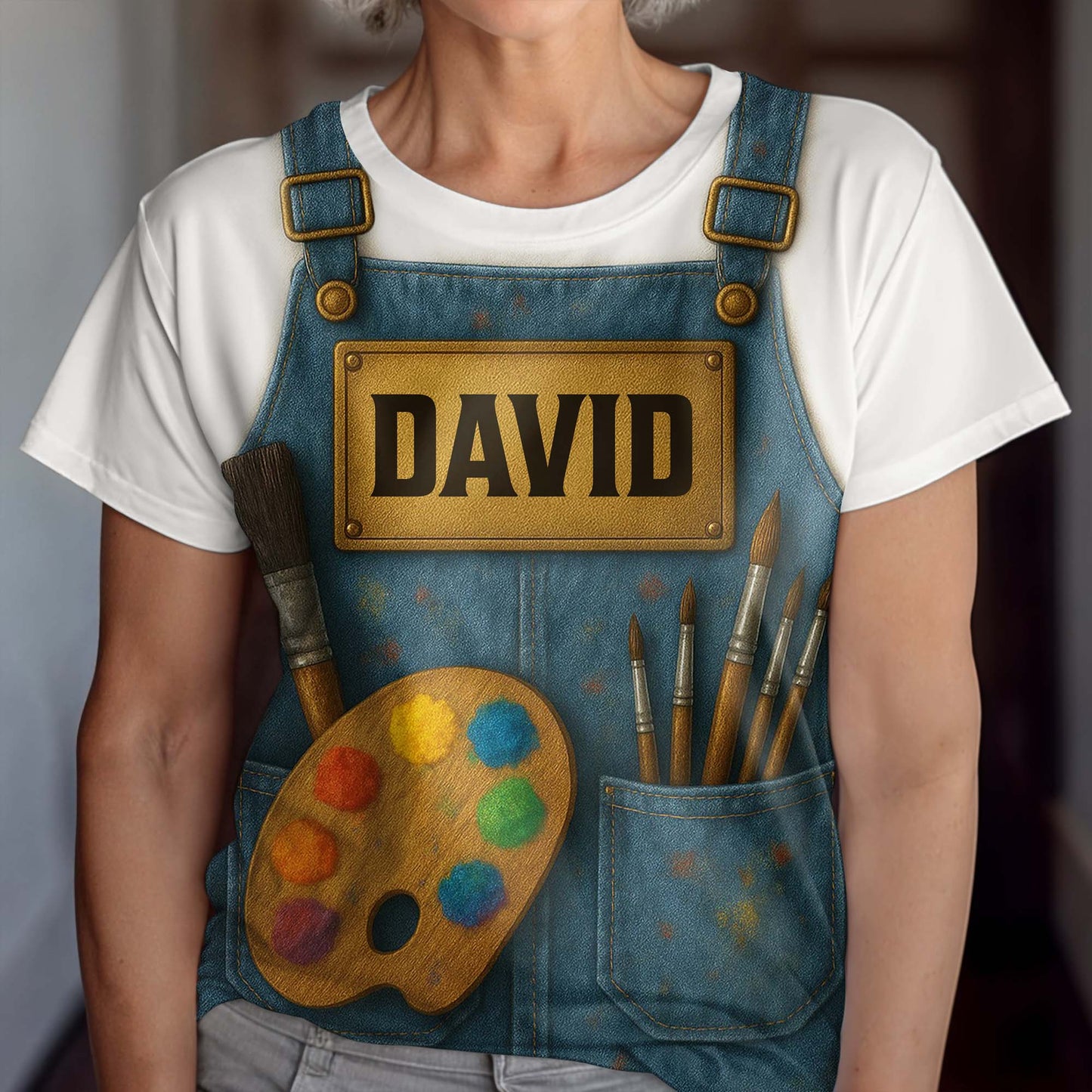 Create Your Personalized Artist T-Shirt With Custom Name, Paintbrush And Palette