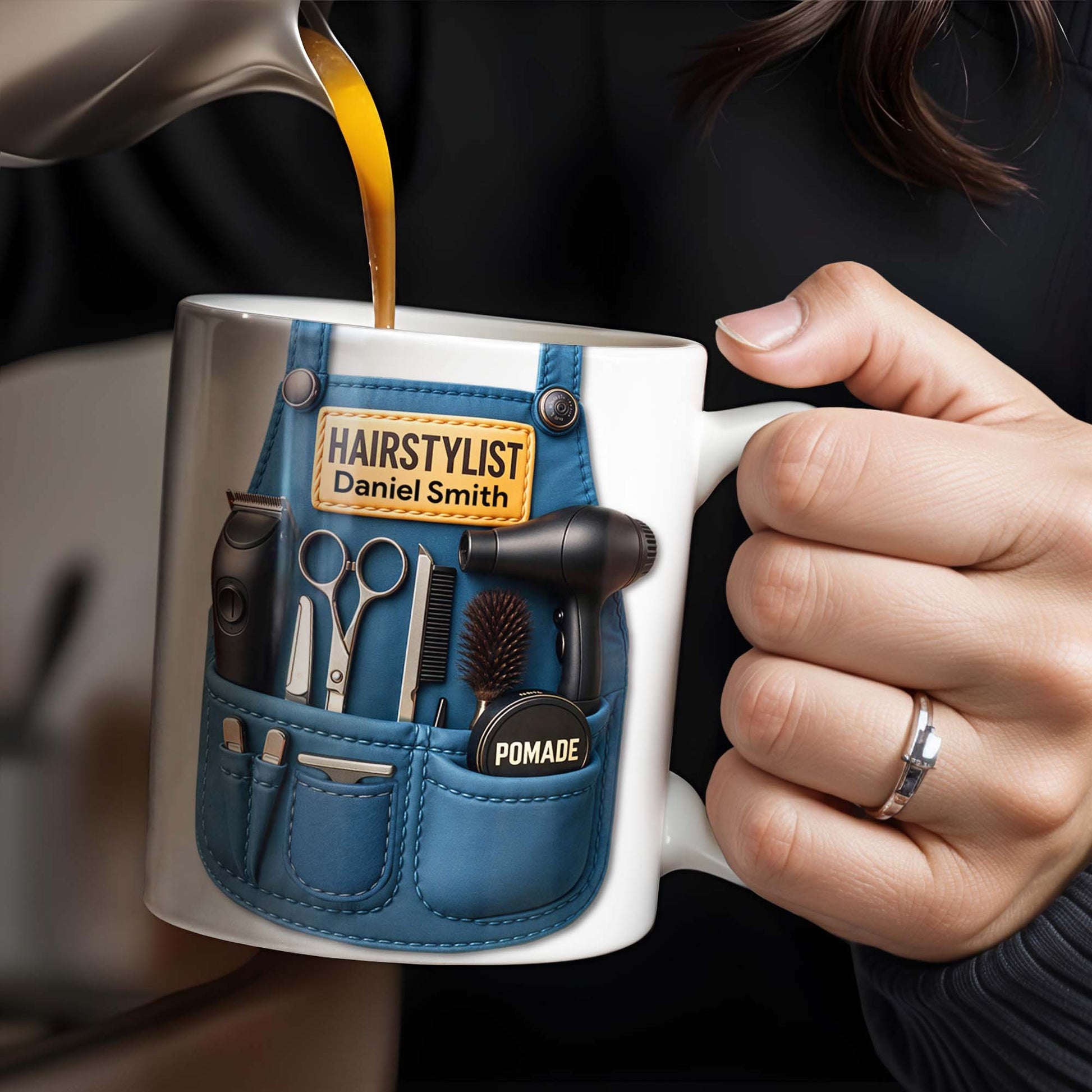 Gift A Unique Personalized Mug For Stylish Hairdressers, Hairstyling Tools And Barber's Apron