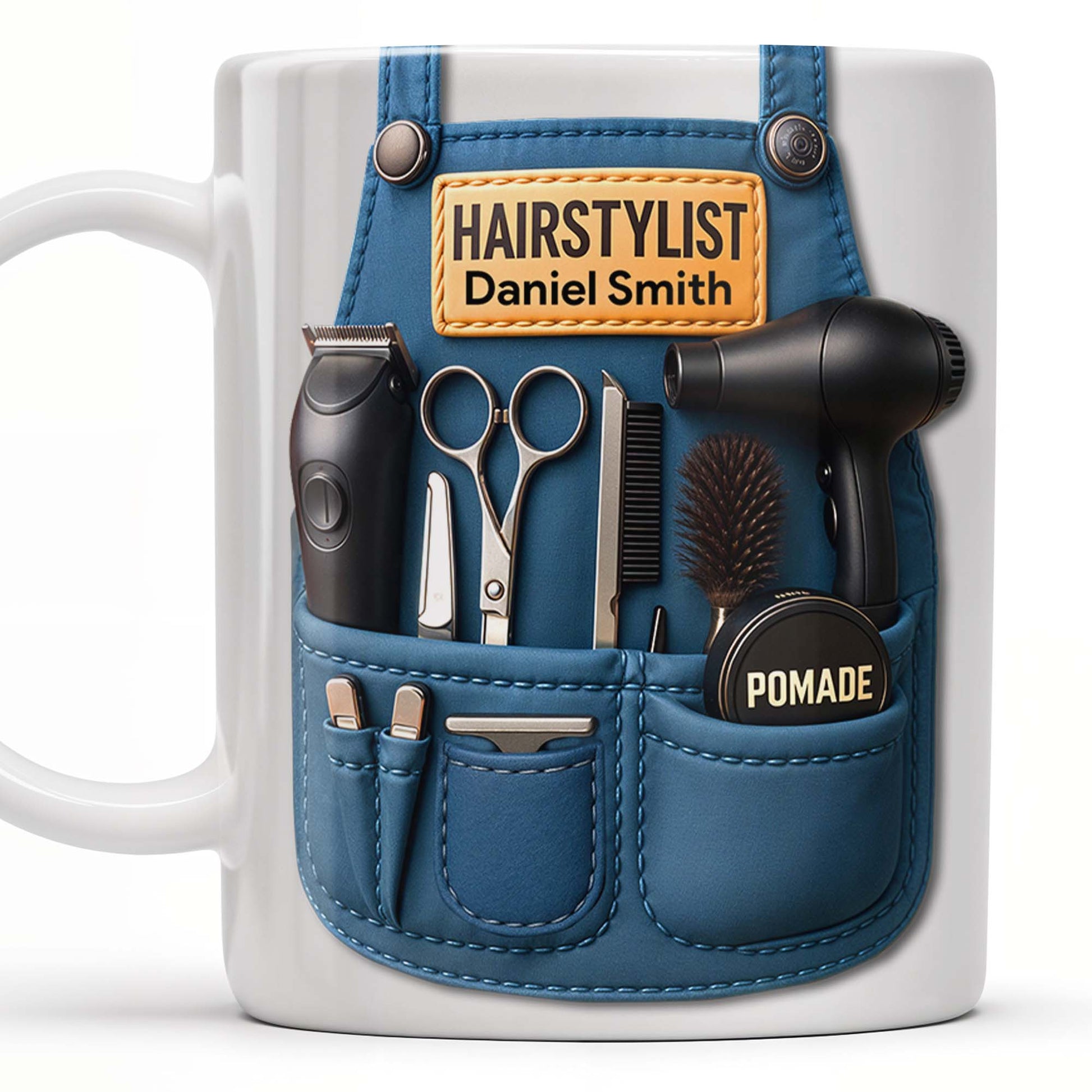 Gift A Unique Personalized Mug For Stylish Hairdressers, Hairstyling Tools And Barber's Apron