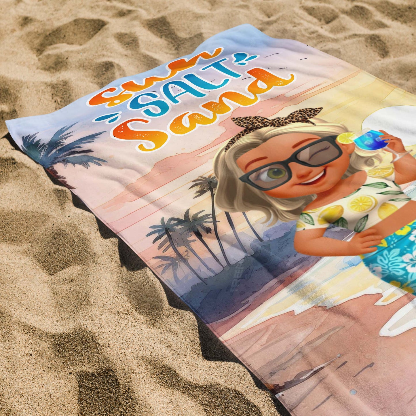 Sun, Salt, Sand With Beach and Palm Trees