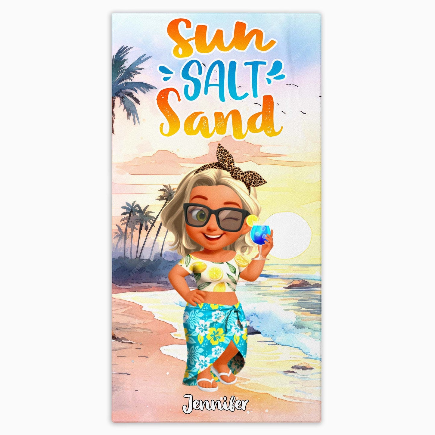 Sun, Salt, Sand With Beach and Palm Trees