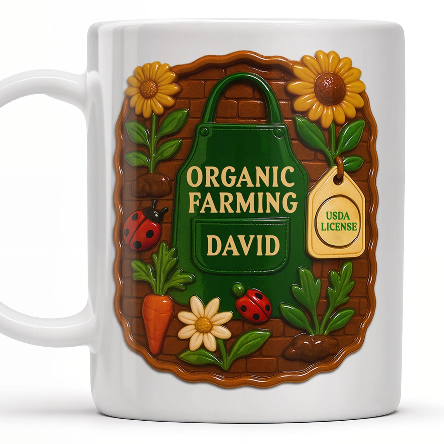 Organic Farming, Sunflower And Ladybug Design - Personalized Custom Coffee Mug - FAM383_MG