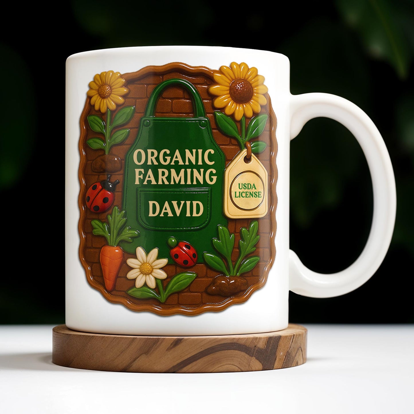 Organic Farming, Sunflower And Ladybug Design - Personalized Custom Coffee Mug - FAM383_MG