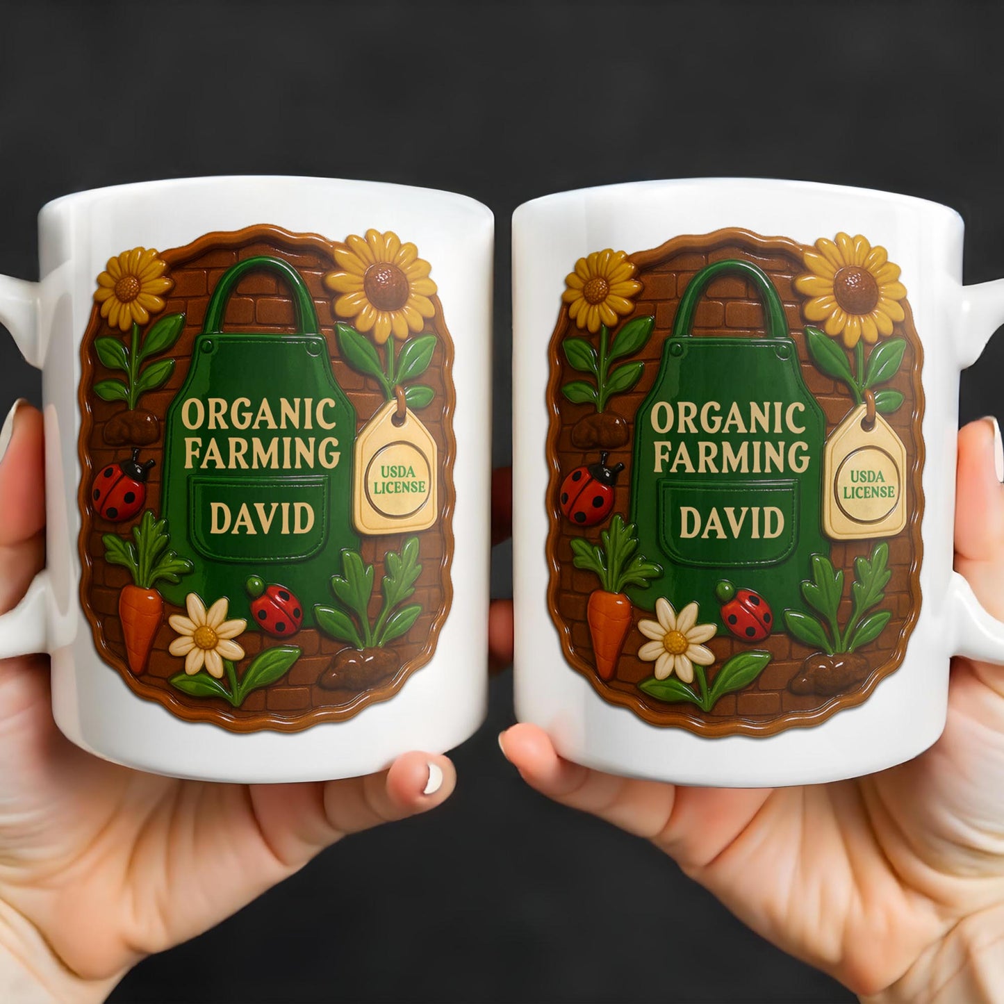 Organic Farming, Sunflower And Ladybug Design - Personalized Custom Coffee Mug - FAM383_MG